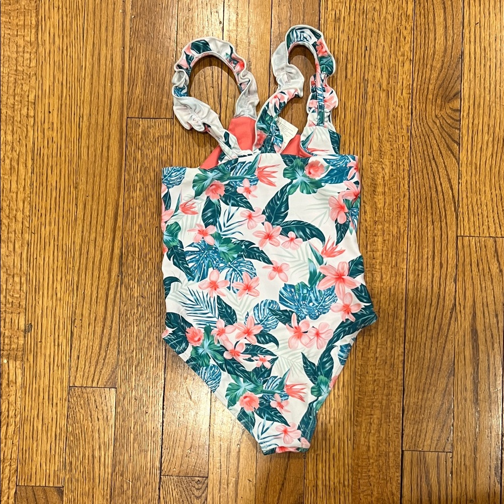 Tropical Floral Kids One Piece Swimsuit - Picture 2 of 3